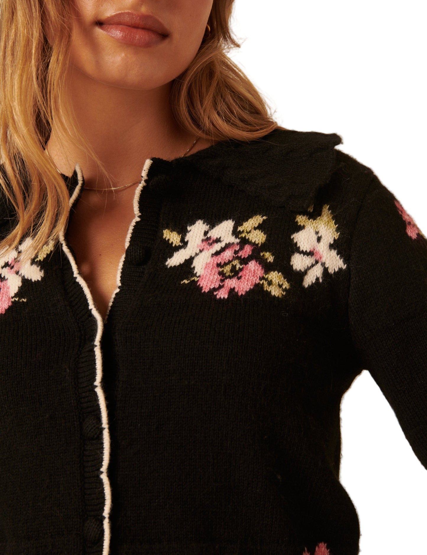 Floral Jacquard Collar Cardigan