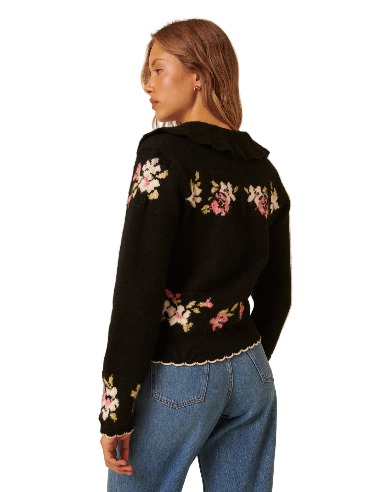 Floral Jacquard Collar Cardigan