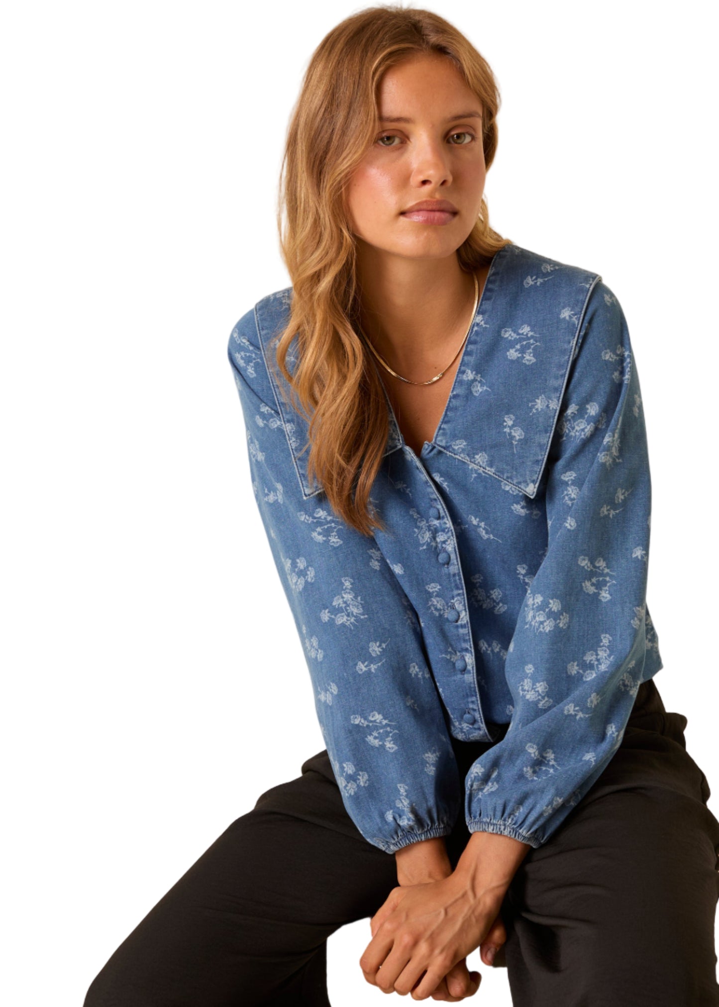 Denim Print Blouse
